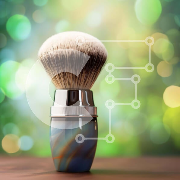 Σετ των 2 Intra Συλλεκτικό Ξύλινο Παζλ Plywood  4mm - Βούρτσα ξυρίσματος με μπλε και λευκούς στροβίλους σε ξύλινο τραπέζι Σε Ξύλινο Κουτί - Διαστάσεις: 10x10 cm – 25 κομμάτια