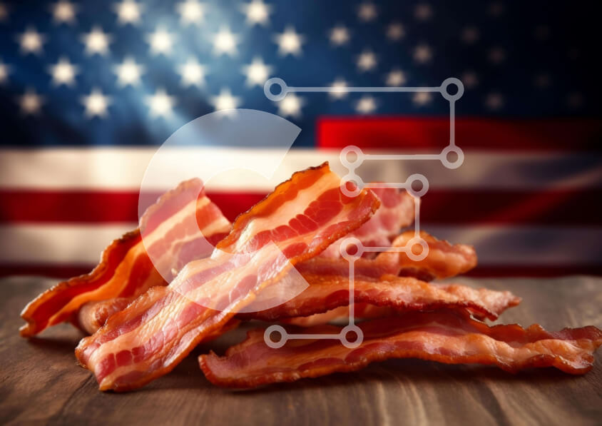 Σετ των 2 Intra Συλλεκτικό Ξύλινο Παζλ Plywood  4mm - Αμερικανική σημαία με μπέικον σε ξύλινο τραπέζι Σε Ξύλινο Κουτί - Διαστάσεις: 10x10 cm – 25 κομμάτια