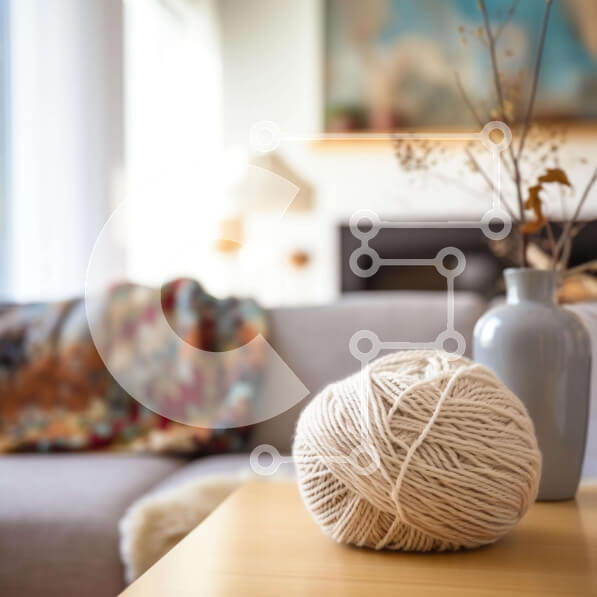 Intra Συλλεκτικό Ξύλινο Παζλ Plywood  4mm - Λευκή μπάλα νήματος στο τραπεζάκι του σαλονιού Σε Ξύλινο Κουτί - Διαστάσεις Puzzle: 10x10 cm – 25 κομμάτια