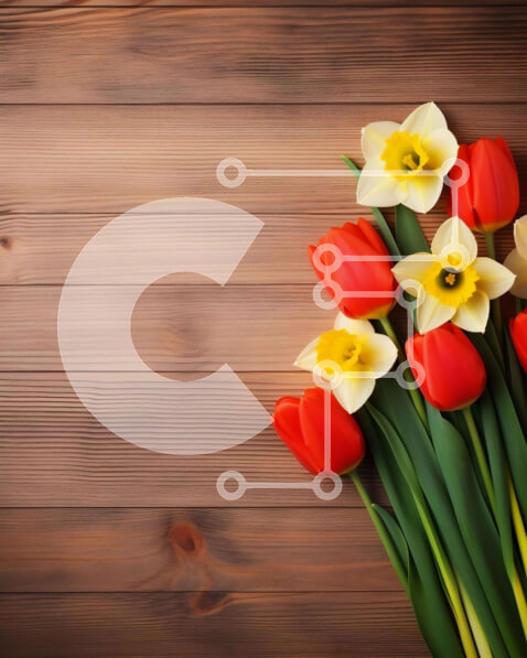 Intra Συλλεκτικό Ξύλινο Παζλ Plywood  4mm - Πολύχρωμο μπουκέτο τουλίπας σε ξύλινο φόντο Σε Ξύλινο Κουτί - Διαστάσεις: 10x10 cm – 25 κομμάτια