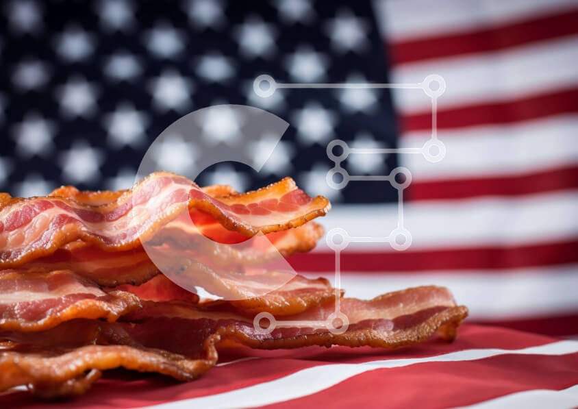 Σετ των 2 Intra Συλλεκτικό Ξύλινο Παζλ Plywood  4mm - Μπέικον σε φόντο αμερικανικής σημαίας Σε Ξύλινο Κουτί - Διαστάσεις: 10x10 cm – 25 κομμάτια