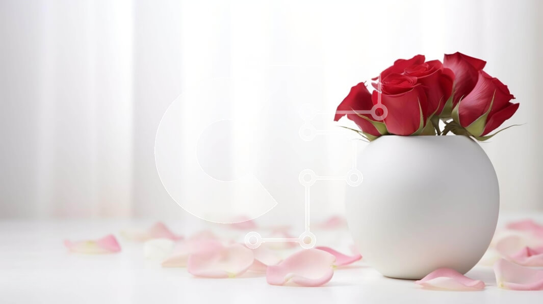 Intra Συλλεκτικό Ξύλινο Παζλ Plywood  4mm - Λευκό βάζο με κόκκινα τριαντάφυλλα και ροζ πέταλα Σε Ξύλινο Κουτί - Διαστάσεις Puzzle: 10x10 cm – 25 κομμάτια