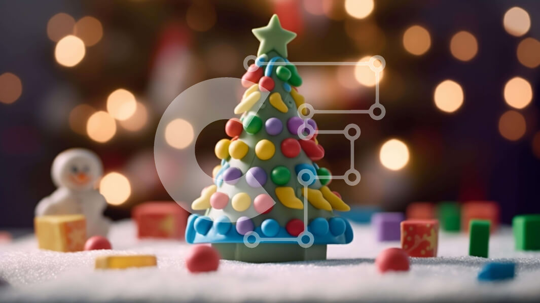 Intra Συλλεκτικό Ξύλινο Παζλ Plywood  4mm - Πολύχρωμο χριστουγεννιάτικο δέντρο από ζαχαροκάλαμο με χιονάνθρωπους και τάρανδους Σε Ξύλινο Κουτί - Διαστάσεις: 10x10 cm – 25 κομμάτια