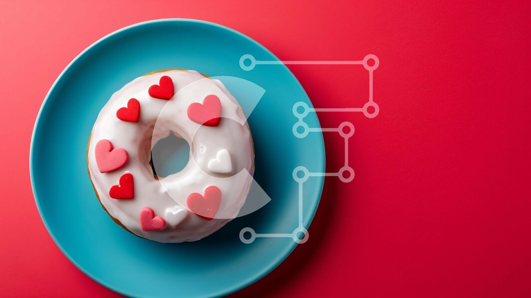 Σετ των 2 Intra Συλλεκτικό Ξύλινο Παζλ Plywood  4mm - Ντόνατ σε σχήμα καρδιάς με κόκκινες και λευκές καρδιές σε μπλε πιάτο Σε Ξύλινο Κουτί - Διαστάσεις: 10x10 cm – 25 κομμάτια