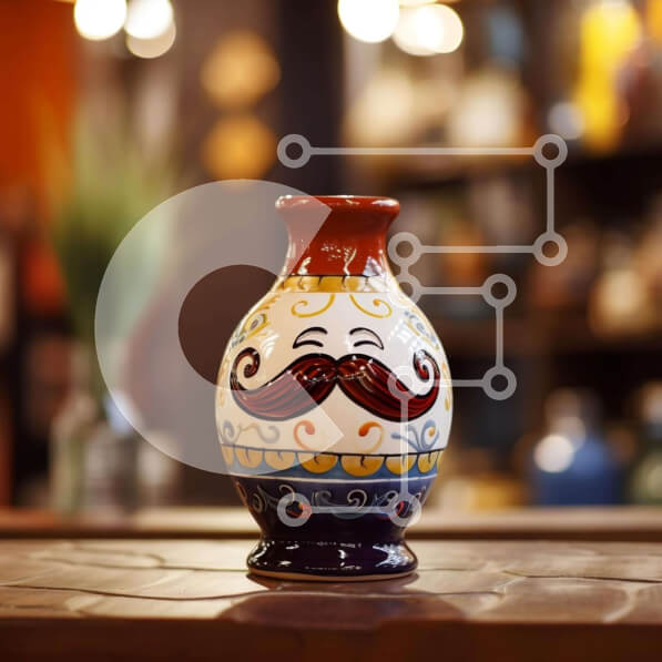 Intra Συλλεκτικό Ξύλινο Παζλ Plywood  4mm - Πολύχρωμο κεραμικό βάζο με σχέδιο μουστάκι Σε Ξύλινο Κουτί - Διαστάσεις: 10x10 cm – 25 κομμάτια