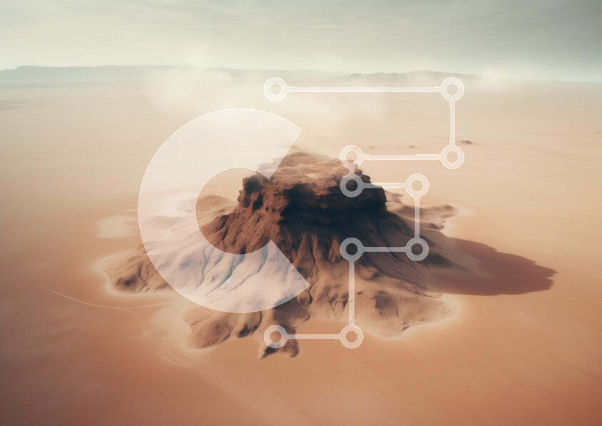 Intra Συλλεκτικό Ξύλινο Παζλ Plywood  4mm - Εναέρια άποψη του βουνού της ερήμου με τον ανερχόμενο καπνό Σε Ξύλινο Κουτί - Διαστάσεις: 10x10 cm – 25 κομμάτια