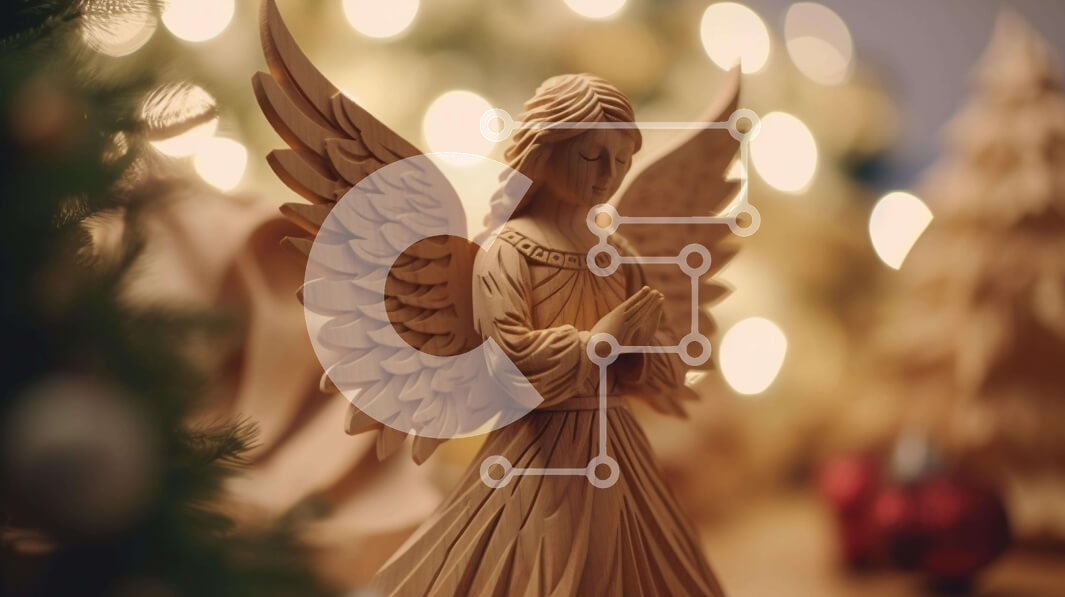 Intra Συλλεκτικό Ξύλινο Παζλ Plywood  4mm - Ξύλινο ειδώλιο αγγέλου με χριστουγεννιάτικα δέντρα και διακοσμητικά Σε Ξύλινο Κουτί - Διαστάσεις: 10x10 cm – 25 κομμάτια