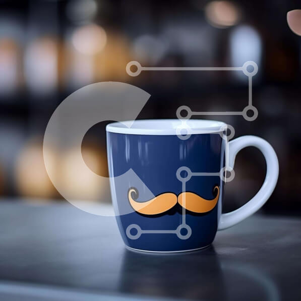 Intra Συλλεκτικό Ξύλινο Παζλ Plywood  4mm - Μπλε κούπα καφέ με σχέδιο πορτοκαλί μουστάκι Σε Ξύλινο Κουτί - Διαστάσεις: 10x10 cm – 25 κομμάτια