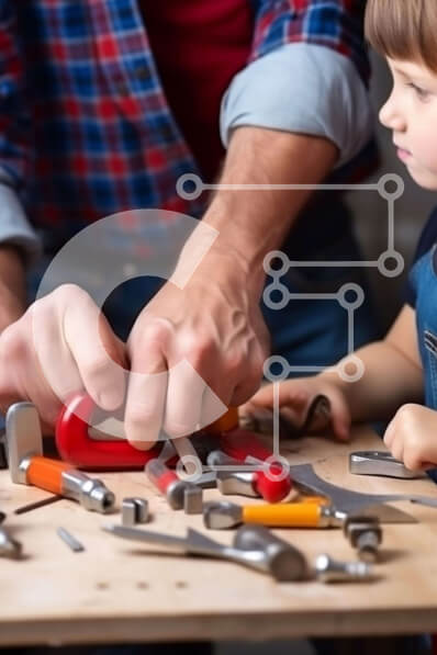 Intra Συλλεκτικό Ξύλινο Παζλ Plywood  4mm - Father and Son DIY Project - Working Together Σε Ξύλινο Κουτί - Διαστάσεις Puzzle: 10x10 cm – 25 κομμάτια