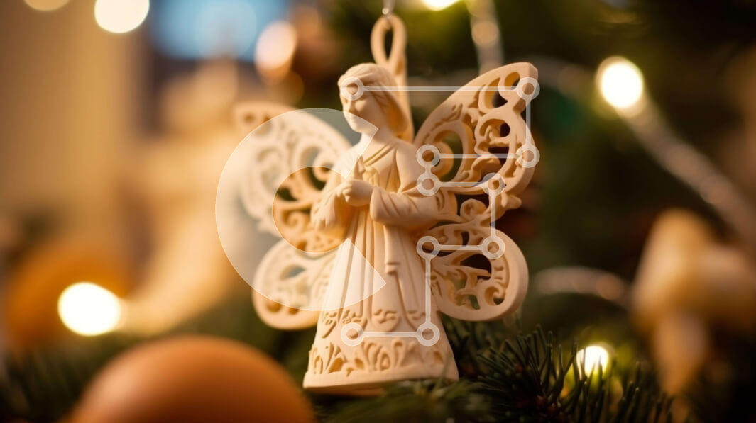 Intra Συλλεκτικό Ξύλινο Παζλ Plywood  4mm - Λευκό κεραμικό στολίδι αγγέλου που κρέμεται σε χριστουγεννιάτικο δέντρο Σε Ξύλινο Κουτί - Διαστάσεις: 10x10 cm – 25 κομμάτια