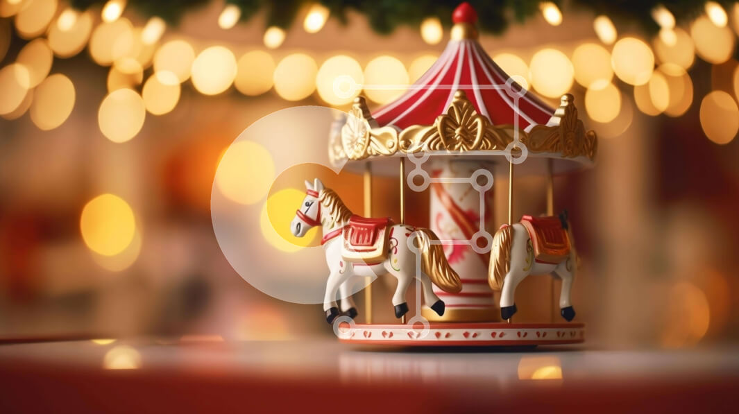 Intra Συλλεκτικό Ξύλινο Παζλ Plywood  4mm - Κόκκινο και άσπρο καρουζέλ στο διακοσμητικό τραπέζι Σε Ξύλινο Κουτί - Διαστάσεις Puzzle: 10x10 cm – 25 κομμάτια