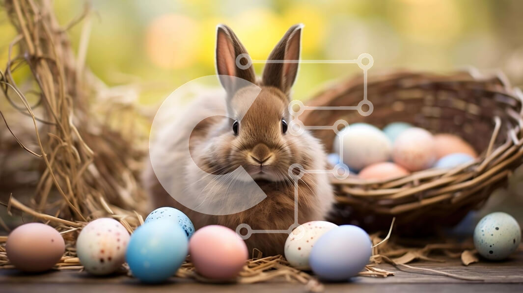 Intra Συλλεκτικό Ξύλινο Παζλ Plywood  4mm - Καφέ λαγουδάκι με πολύχρωμα πασχαλινά αυγά Σε Ξύλινο Κουτί - Διαστάσεις: 10x10 cm – 25 κομμάτια