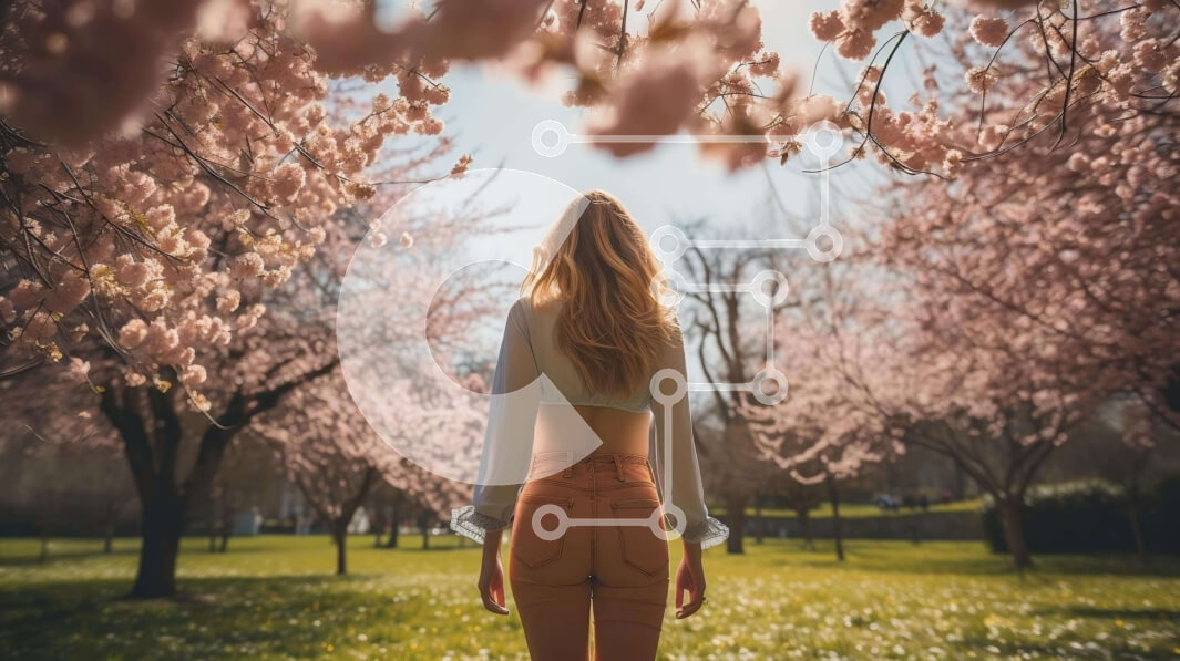 Intra Συλλεκτικό Ξύλινο Παζλ Plywood  4mm - Γυναίκα στον τομέα των ανθισμένων κερασιών Σε Ξύλινο Κουτί - Διαστάσεις: 10x10 cm – 25 κομμάτια