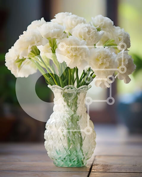 Intra Συλλεκτικό Ξύλινο Παζλ Plywood  4mm - Φρέσκα λευκά γαρίφαλα σε διαφανές γυάλινο βάζο Σε Ξύλινο Κουτί - Διαστάσεις Puzzle: 10x10 cm – 25 κομμάτια