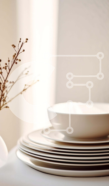 Intra Συλλεκτικό Ξύλινο Παζλ Plywood  4mm - Στοιβαγμένα πιάτα, μπολ και σκεύη με ένα βάζο με αποξηραμένα λουλούδια Σε Ξύλινο Κουτί - Διαστάσεις Puzzle: 10x10 cm – 25 κομμάτια