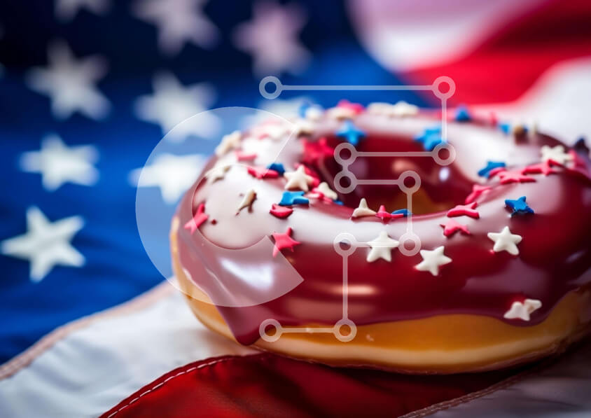 Σετ των 2 Intra Συλλεκτικό Ξύλινο Παζλ Plywood  4mm - Ντόνατ αμερικανικής σημαίας με κόκκινο, λευκό και μπλε πασπαλίζει Σε Ξύλινο Κουτί - Διαστάσεις: 10x10 cm – 25 κομμάτια