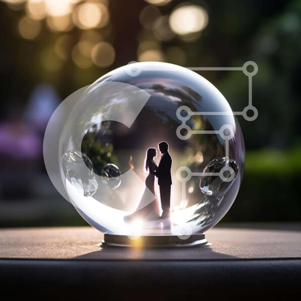 Intra Συλλεκτικό Ξύλινο Παζλ Plywood  4mm - Σιλουέτα ζευγάρι σε μια γυάλινη μπάλα Σε Ξύλινο Κουτί - Διαστάσεις Puzzle: 10x10 cm – 25 κομμάτια