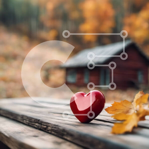 Intra Συλλεκτικό Ξύλινο Παζλ Plywood  4mm - Καρδιά σε ξύλινο τραπέζι μπροστά από την καμπίνα στο δάσος Σε Ξύλινο Κουτί - Διαστάσεις: 10x10 cm – 25 κομμάτια