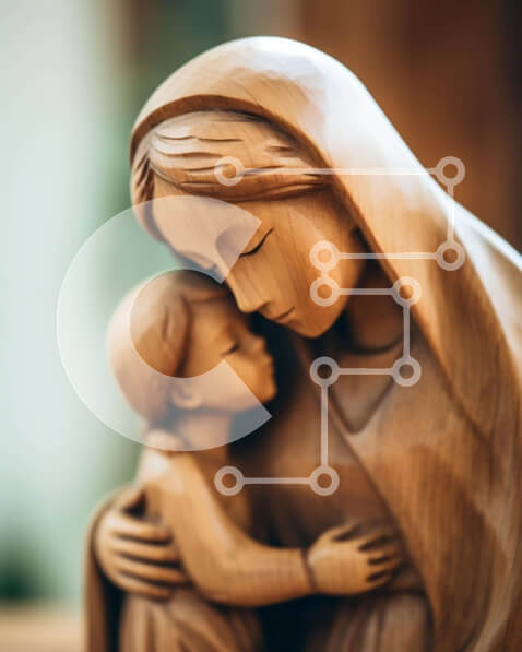 Intra Συλλεκτικό Ξύλινο Παζλ Plywood  4mm - Ξύλινο άγαλμα της Παναγίας και του Παιδιού που αγκαλιάζονται Σε Ξύλινο Κουτί - Διαστάσεις Puzzle: 10x10 cm – 25 κομμάτια