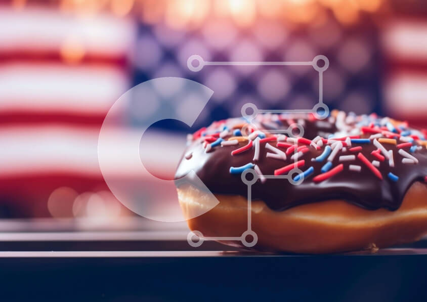 Σετ των 2 Intra Συλλεκτικό Ξύλινο Παζλ Plywood  4mm - Ντόνατ σοκολάτας με ψεκαστήρες και φόντο αμερικανικής σημαίας Σε Ξύλινο Κουτί - Διαστάσεις: 10x10 cm – 25 κομμάτια