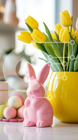 Intra Συλλεκτικό Ξύλινο Παζλ Plywood  4mm - Τραπέζι με θέμα το Πάσχα με ειδώλιο λαγουδάκι και τουλίπες Σε Ξύλινο Κουτί - Διαστάσεις: 10x10 cm – 25 κομμάτια