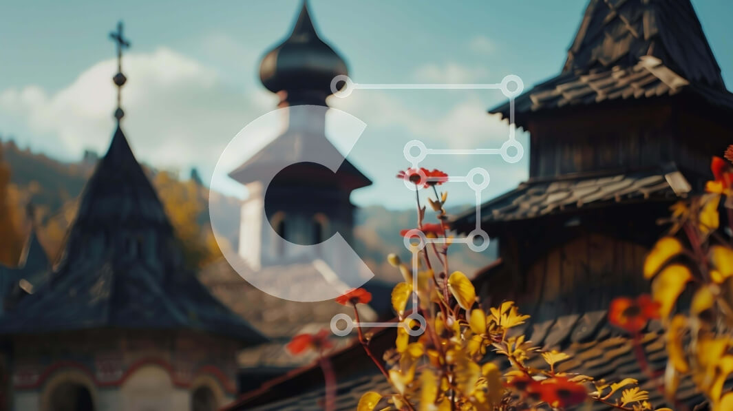 Intra Συλλεκτικό Ξύλινο Παζλ Plywood  4mm - Παλιά ξύλινα κτίρια σε ένα μεσαιωνικό χωριό με κόκκινα λουλούδια Σε Ξύλινο Κουτί - Διαστάσεις Puzzle: 10x10 cm – 25 κομμάτια