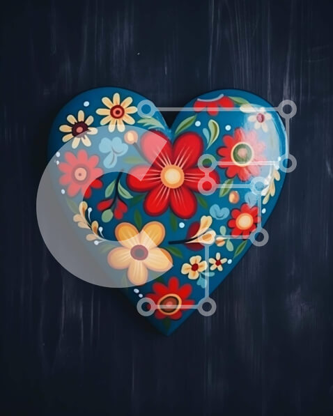 Intra Συλλεκτικό Ξύλινο Παζλ Plywood  4mm - Μπλε αντικείμενο σε σχήμα καρδιάς με πολύχρωμα λουλούδια Σε Ξύλινο Κουτί - Διαστάσεις: 10x10 cm – 25 κομμάτια