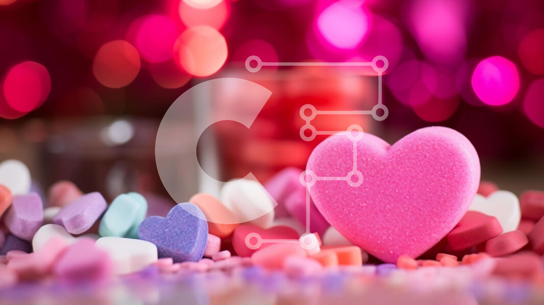 Intra Συλλεκτικό Ξύλινο Παζλ Plywood  4mm - Καραμέλα σε σχήμα καρδιάς που περιβάλλεται από πολύχρωμες καραμέλες Σε Ξύλινο Κουτί - Διαστάσεις Puzzle: 10x10 cm – 25 κομμάτια