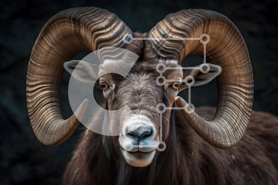 Σετ των 2 Intra Συλλεκτικό Ξύλινο Παζλ Plywood  4mm - Εντυπωσιακή εικόνα ενός καφέ κριαριού με σγουρά κέρατα Σε Ξύλινο Κουτί - Διαστάσεις: 10x10 cm – 25 κομμάτια