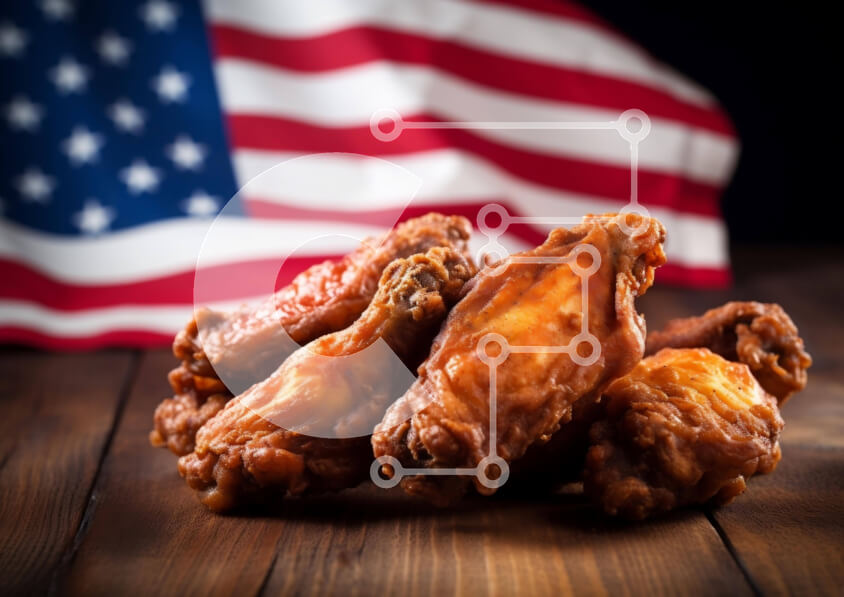 Σετ των 2 Intra Συλλεκτικό Ξύλινο Παζλ Plywood  4mm - American Chicken Wings στις 4 Ιουλίου με αμερικανική σημαία Σε Ξύλινο Κουτί - Διαστάσεις: 10x10 cm – 25 κομμάτια