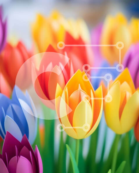 Intra Συλλεκτικό Ξύλινο Παζλ Plywood  4mm - Πολύχρωμο χάρτινο μπουκέτο λουλούδια σε διάφορα σχήματα και μεγέθη Σε Ξύλινο Κουτί - Διαστάσεις Puzzle: 10x10 cm – 25 κομμάτια