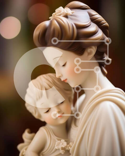 Intra Συλλεκτικό Ξύλινο Παζλ Plywood  4mm - Ειδώλιο Παναγίας και Παιδιού σε Λευκό Κεραμικό Σε Ξύλινο Κουτί - Διαστάσεις Puzzle: 10x10 cm – 25 κομμάτια