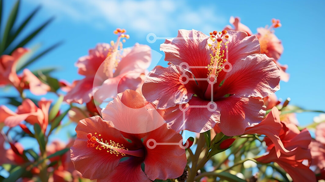 Intra Συλλεκτικό Ξύλινο Παζλ Plywood  4mm - Κοντινό πλάνο του ροζ λουλουδιού ιβίσκου με φόντο μπλε του ουρανού Σε Ξύλινο Κουτί - Διαστάσεις: 10x10 cm – 25 κομμάτια