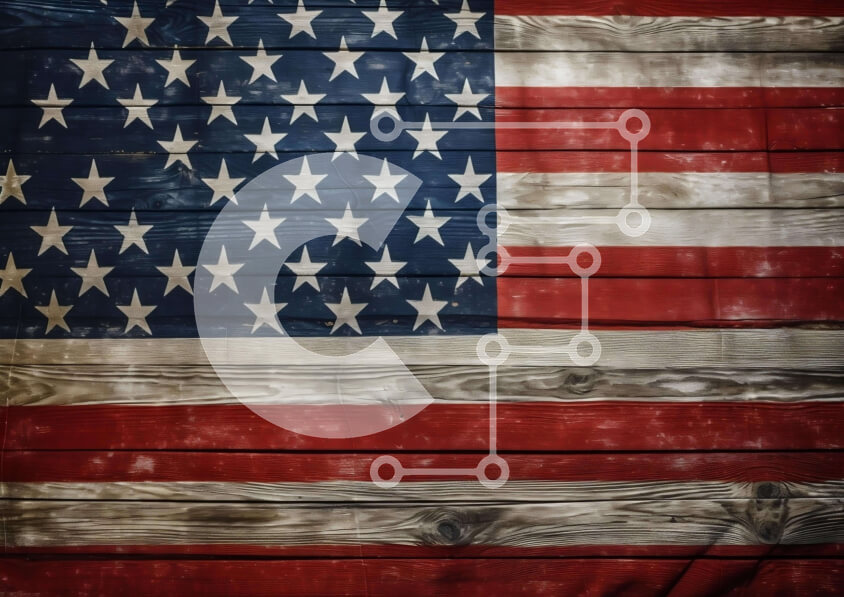 Intra Συλλεκτικό Ξύλινο Παζλ Plywood  4mm - Αμερικανική σημαία ζωγραφισμένη σε φόντο ξύλινη σανίδα Σε Ξύλινο Κουτί - Διαστάσεις Puzzle: 10x10 cm – 25 κομμάτια