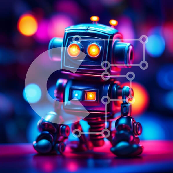 Intra Συλλεκτικό Ξύλινο Παζλ Plywood  4mm - Παιχνιδιάρικη και φουτουριστική εικόνα ενός πολύχρωμου ρομπότ με λαμπερά μάτια Σε Ξύλινο Κουτί - Διαστάσεις Puzzle: 10x10 cm – 25 κομμάτια