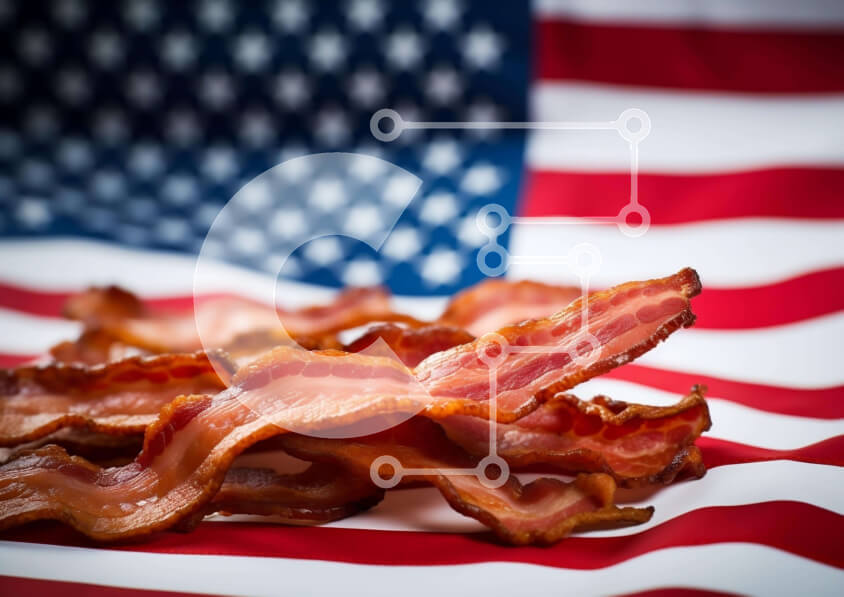 Σετ των 2 Intra Συλλεκτικό Ξύλινο Παζλ Plywood  4mm - Σωρός μπέικον στην αμερικανική σημαία Σε Ξύλινο Κουτί - Διαστάσεις: 10x10 cm – 25 κομμάτια