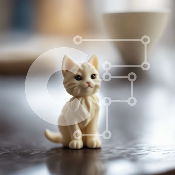 Intra Συλλεκτικό Ξύλινο Παζλ Plywood  4mm - Ειδώλιο λευκής γάτας που κάθεται σε ένα τραπέζι με κύπελλο Σε Ξύλινο Κουτί - Διαστάσεις: 10x10 cm – 25 κομμάτια