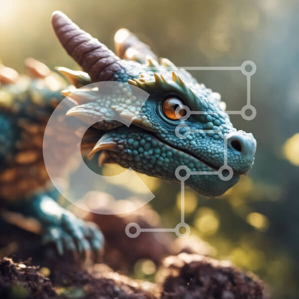 Intra Συλλεκτικό Ξύλινο Παζλ Plywood  4mm - Μπλε Δράκος σε ένα δάσος με πράσινα μάτια και κέρατα Σε Ξύλινο Κουτί - Διαστάσεις: 10x10 cm – 25 κομμάτια