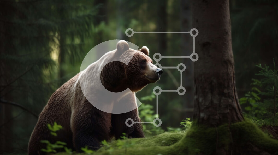 Σετ των 2 Intra Συλλεκτικό Ξύλινο Παζλ Plywood  4mm - Όμορφη εικόνα μιας καφέ αρκούδας σε ένα ξέφωτο δάσους Σε Ξύλινο Κουτί - Διαστάσεις: 10x10 cm – 25 κομμάτια