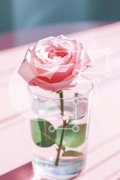 Σετ των 2 Intra Συλλεκτικό Ξύλινο Παζλ Plywood  4mm - Φρέσκο ​​ροζ τριαντάφυλλο σε γυάλινο βάζο σε ροζ τραπέζι Σε Ξύλινο Κουτί - Διαστάσεις: 10x10 cm – 25 κομμάτια