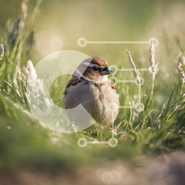 Intra Συλλεκτικό Ξύλινο Παζλ Plywood  4mm - Σπουργίτι σε ένα χωράφι με ψηλό γρασίδι Σε Ξύλινο Κουτί - Διαστάσεις: 10x10 cm – 25 κομμάτια