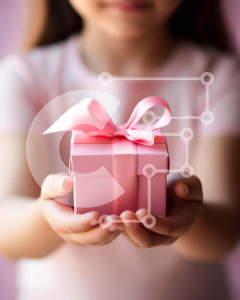 Intra Συλλεκτικό Ξύλινο Παζλ Plywood  4mm - Νεαρό κορίτσι που κρατά ανοιχτό ροζ κουτί δώρου Σε Ξύλινο Κουτί - Διαστάσεις Puzzle: 10x10 cm – 25 κομμάτια