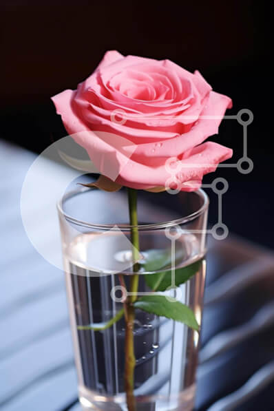 Σετ των 2 Intra Συλλεκτικό Ξύλινο Παζλ Plywood  4mm - Μονό ροζ τριαντάφυλλο σε ποτήρι νερό σε σιδερένιο τραπέζι Σε Ξύλινο Κουτί - Διαστάσεις: 10x10 cm – 25 κομμάτια