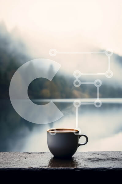 Σετ των 2 Intra Συλλεκτικό Ξύλινο Παζλ Plywood  4mm - Φλιτζάνι καφέ σε ξύλινο τραπέζι με θέα στη λίμνη Misty Mountain Σε Ξύλινο Κουτί - Διαστάσεις: 10x10 cm – 25 κομμάτια