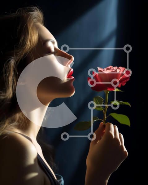 Intra Συλλεκτικό Ξύλινο Παζλ Plywood  4mm - Νεαρή γυναίκα με ανοιχτό κόκκινο τριαντάφυλλο Σε Ξύλινο Κουτί - Διαστάσεις Puzzle: 10x10 cm – 25 κομμάτια