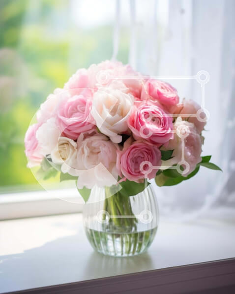 Σετ των 2 Intra Συλλεκτικό Ξύλινο Παζλ Plywood  4mm - Ροζ και άσπρα τριαντάφυλλα σε γυάλινο βάζο Σε Ξύλινο Κουτί - Διαστάσεις: 10x10 cm – 25 κομμάτια