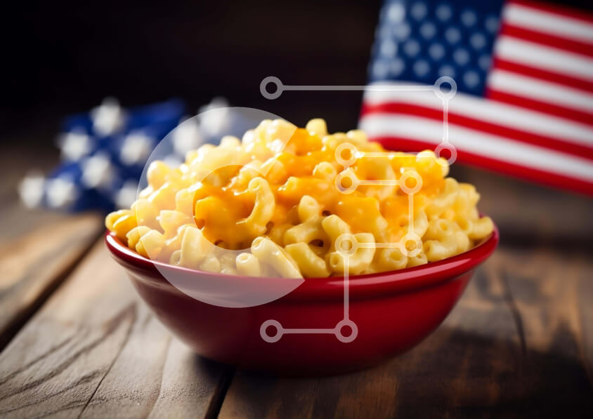 Σετ των 2 Intra Συλλεκτικό Ξύλινο Παζλ Plywood  4mm - Μακαρόνια και τυρί με αμερικανική σημαία στις 4 Ιουλίου Σε Ξύλινο Κουτί - Διαστάσεις: 10x10 cm – 25 κομμάτια