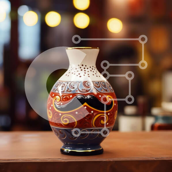 Intra Συλλεκτικό Ξύλινο Παζλ Plywood  4mm - Πολύχρωμο κεραμικό βάζο με περίπλοκο σχέδιο μουστάκι Σε Ξύλινο Κουτί - Διαστάσεις: 10x10 cm – 25 κομμάτια