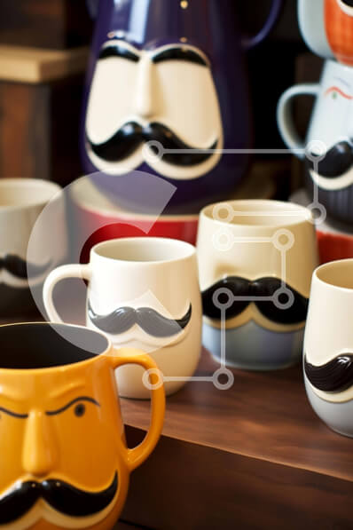 Intra Συλλεκτικό Ξύλινο Παζλ Plywood  4mm - Πολύχρωμες κούπες καφέ με μουστάκια Σε Ξύλινο Κουτί - Διαστάσεις: 10x10 cm – 25 κομμάτια