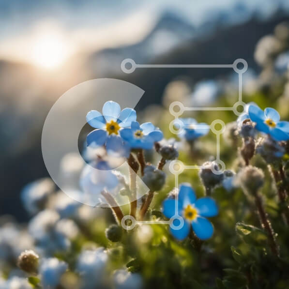 Intra Συλλεκτικό Ξύλινο Παζλ Plywood  4mm - Πεδίο με μπλε λουλούδια με ήλιο που λάμπει Σε Ξύλινο Κουτί - Διαστάσεις: 10x10 cm – 25 κομμάτια